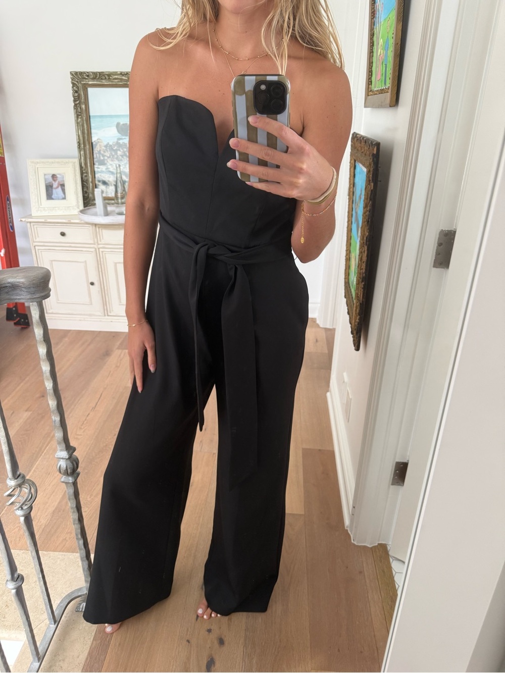 Milly Strapless Black Wide-Leg Jumpsuit with Waist Tie